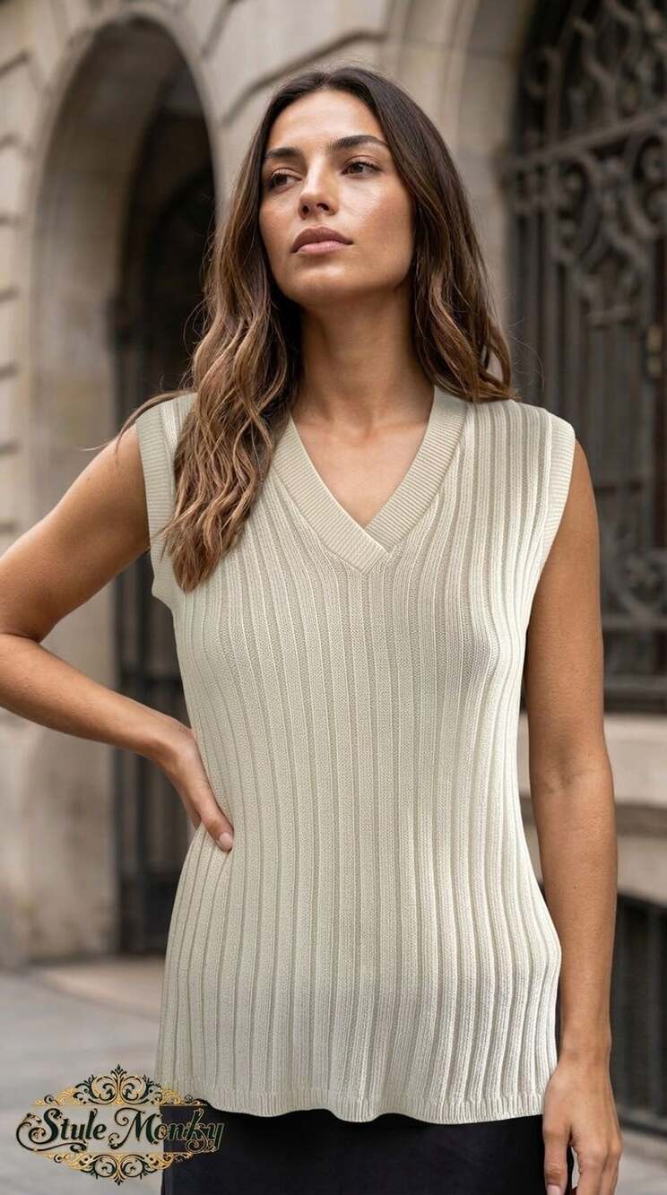 Rosanna Vintage Ribbed Knit V-Neck Tank Top Sweater Size Small